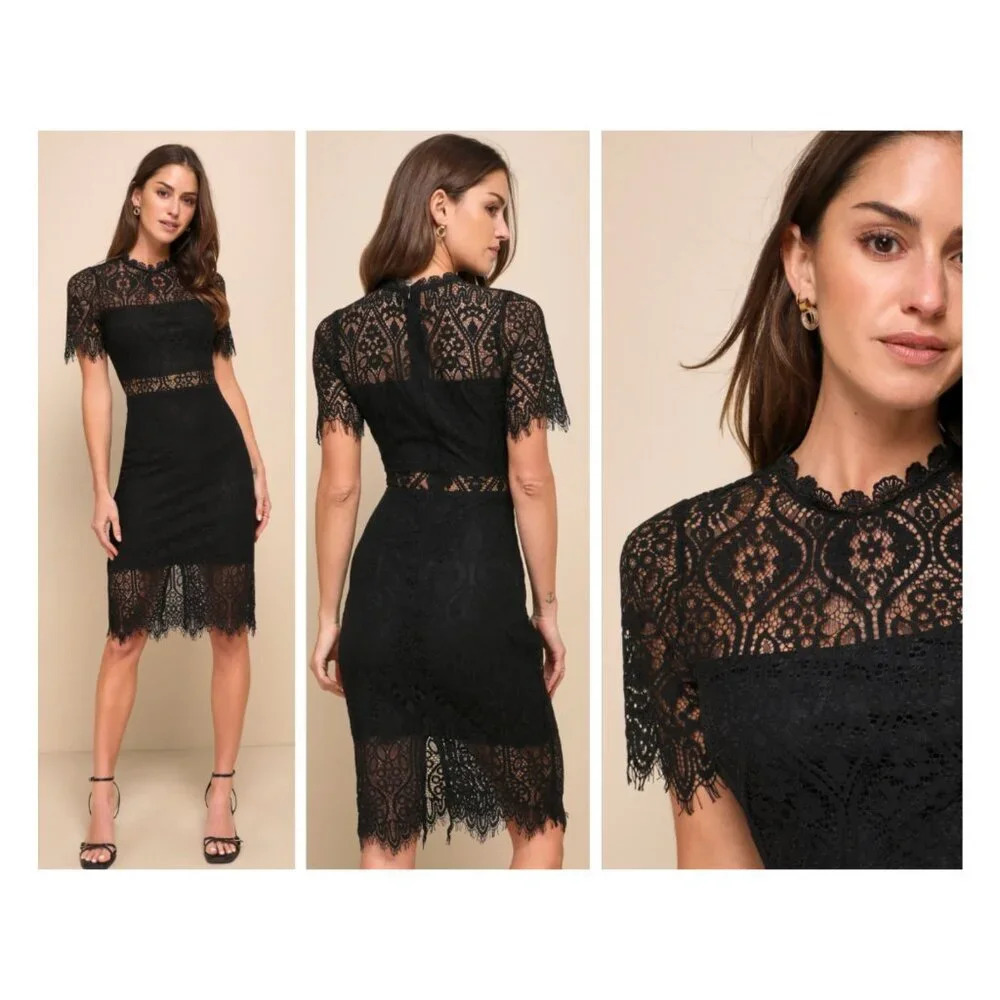 Lulu's Black Lace Mini Dress
